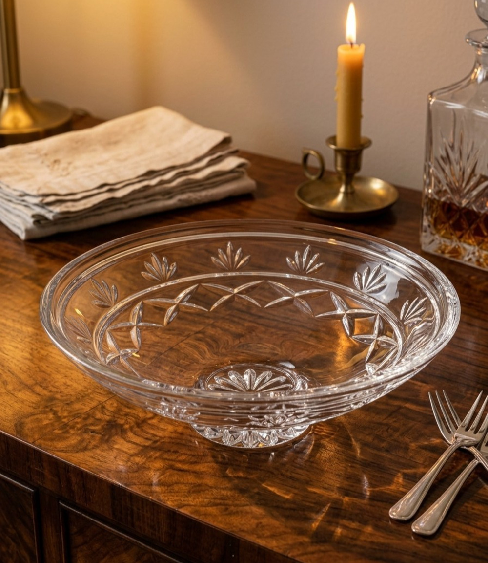 Vtg Waterford KEANE Crystal Pedestal Footed Bowl w/ SIGNED Mark Germany